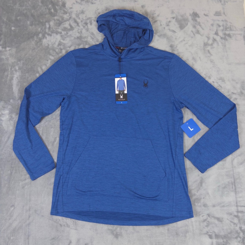 Spyder Active Hoodie Mens Large Blue Space Dye Pullover Long Sleeve NWT Athletic
